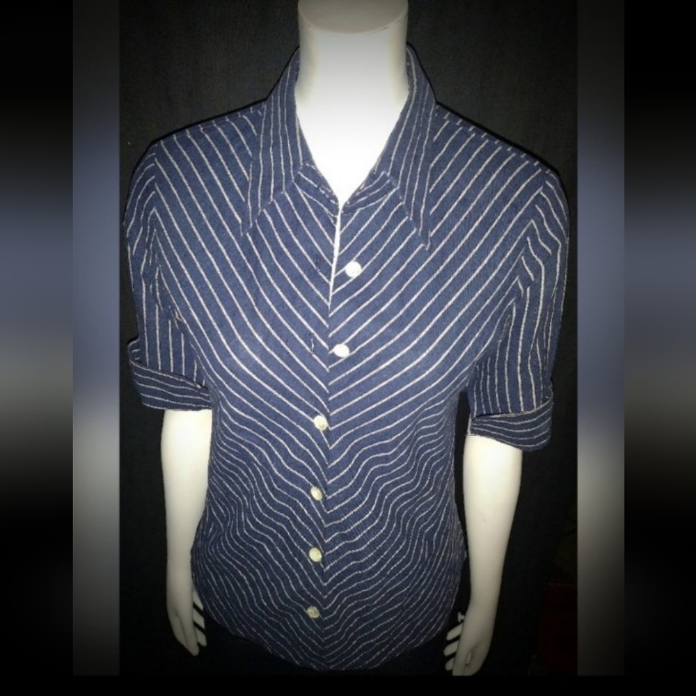 Vintage "Eleven" Blue Striped Button Down Shirt